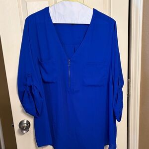 Torrid Royal Blue Harper Zipper V-Neck Blouse